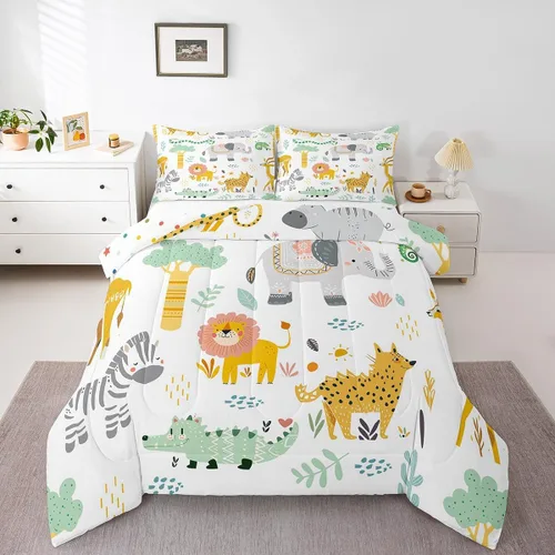 Vista 16 de Feelyou Juego de edredón de animales de zoológico, tamaño individual, juego de ropa de cama de animales de dibujos animados para niños, niñas