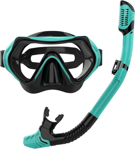Vista 18 de Equipo de esnórquel para adultos, juego de máscara de esnórquel JRing con vidrio templado de 180 grados, gafas antivaho para buceo, esnórquel