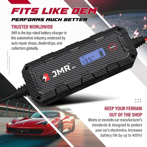 Vista 4 de JMR Cargador de Batería para Ferrari 458 California F12 FF 599 612 F430 Cargador de Goteo Acondicionador Mantenedor