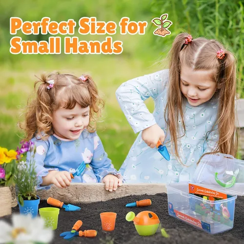 Vista 3 de PLAY Juego de Jardinería para Niños, Juego de Herramientas de Jardín para Niños, Kit de Herramientas de Jardinería con Pala, Tenedor, Espatula
