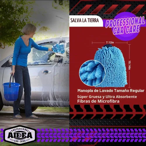 Vista 2 de AIDEA Manopla de Lavado de Coche de Microfibra-2PK, Sin Rayones y Sin Pelusas, Manopla de Lavado de Microfibra Chenille Premium-Azul Tamaño Regular