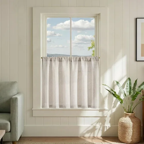 Vista 25 de Jinchan - Cortinas de lino a rayas para cocina, 24 pulgadas, beige, 2