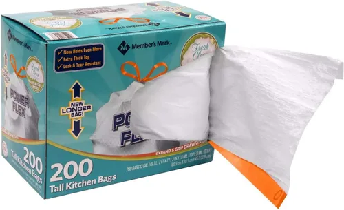 Vista 4 de Members Mark Power Flex de 13 galones, protección contra fugas, bolsas altas con cordón de ajuste simple para cocina