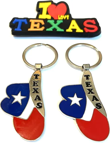 Vista 17 de Juego de 2 llaveros de recuerdo de Texas con imán para nevera con texto en inglés "I Love Texas", Diseño de horizonte de Dallas, Mediana
