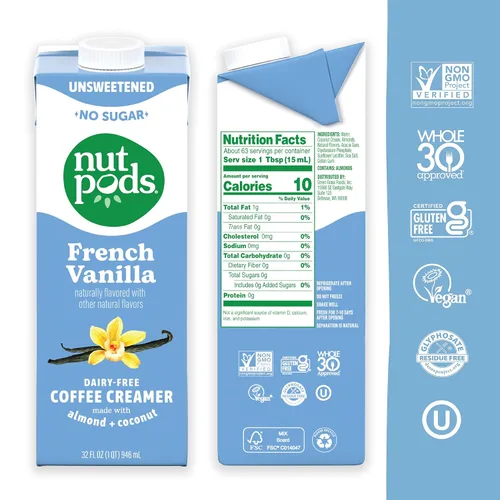 Vista 2 de nutpods Crema de café sin lácteos de vainilla francesa sin azúcar, 32 onzas, paquete de 3