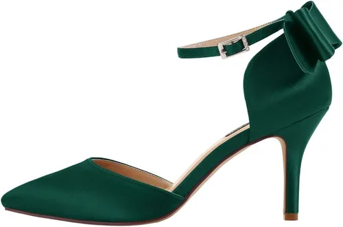 Vista 2 de ERIJUNOR Zapatos de fiesta de noche cómodos, tacones medios, con lazo y nudo al tobillo, anchos, zapatos de satén