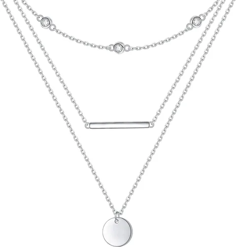 Vista 17 de Collares en Capas para Mujeres Plata de Ley S925 Gargantillas Collar para Mujeres Círculo/Corazón/Doble Círculo/Cruz/Estrella/Collar de Mal de Ojo