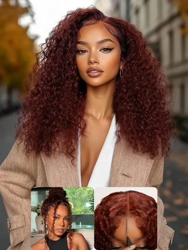 Vista 29 de Nadula Peluca Sin Deslizamiento 13x4 HD Rizada Birmana con Cordón de Cabello Humano con Extremos en Espiral de Dedo, Sin Pegamento Pre Cortada
