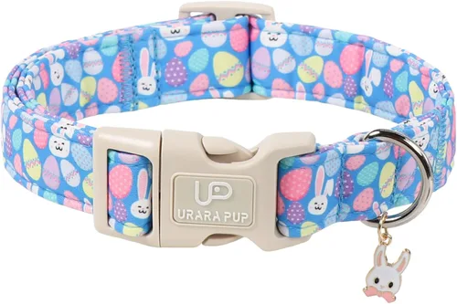 Vista 24 de Collar de perro floral azul, collar floral de algodón ajustable para primavera y verano con colgante de margarita, hebilla de liberación rápida