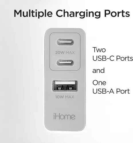 Vista 4 de iHome PowerPlant - Estación de carga, suculentas falsas con estación de carga USB para iPhone, Android y más, color blanco (iPP45)