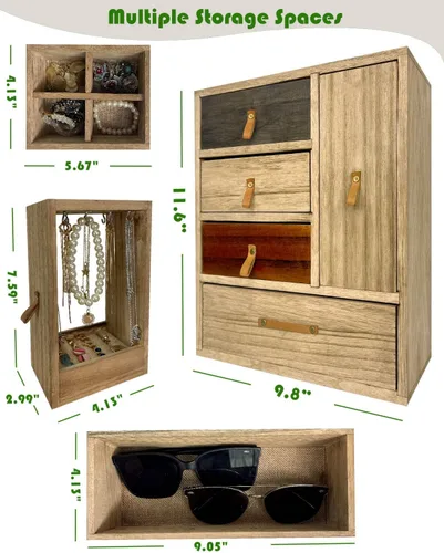 Vista 2 de Ylu Yni Regalos para el día de la madre para mamá, joyero con 4 cajones y gabinete de colección, aretes, collares, anillos, organizador de lentes