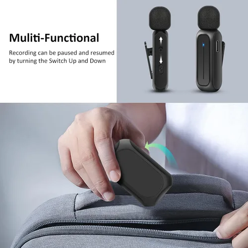 Vista 7 de Ecomxia 2 Piezas Micrófono de Solapa Inalámbrico para iPhone iPad Android con Estuche de Carga 7H Micrófono de Clip de Solapa Inalámbrico