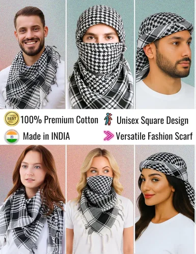 Vista 2 de LOVARZI Shemagh Cottons Arab Keffiyeh - Bufanda militar táctica para cabeza y cuello