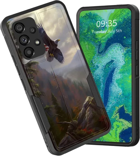 Vista 64 de Funda protectora para Galaxy A13 5G, doble capa híbrida resistente a prueba de golpes, policarbonato duro, silicona suave, TPU, funda protectora