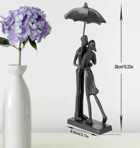 Vista 6 de Escultura de hierro hecha a mano, adorno de metal, figura de pareja, arte romántico, estatua de hierro, detalles modernos abstractos, figuritas
