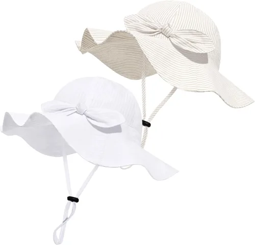 Vista 46 de Sombrero de sol para bebé niña con UPF 50+ sombrero de playa ajustable para exteriores con ala ancha