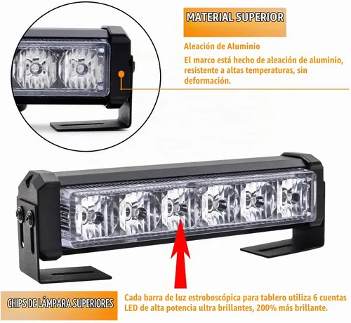 Vista 3 de Luces de advertencia de emergencia LED 2 en 1 de 12V para tablero con luces estroboscópicas con botón de interruptor, barra de luz intermitente