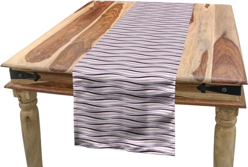 Vista 3 de Ambesonne Camino de mesa de berenjenas, círculo redondo con bordes de olas de mar como imagen en tonos morados, alfombra rectangular de comedor