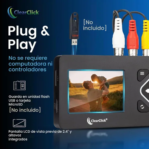 Vista 3 de ClearClick Convertidor de video a digital 2.0 (segunda generación) Edición Mini - Graba video de VCR, cintas VHS, AV, RCA, Hi8, videocámara, DVD