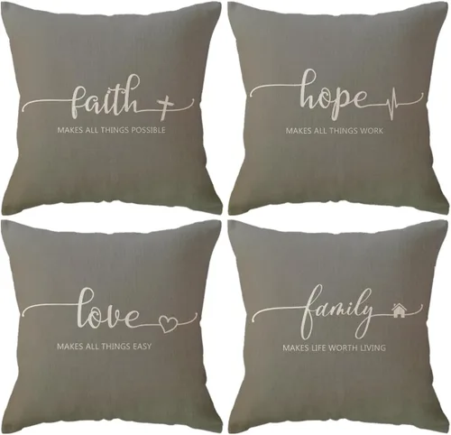Vista 20 de Fundas de almohada inspiradoras con texto inspirador, fe, esperanza, amor, familia, fundas de almohada decorativas de 18 x 18 pulgadas, fundas