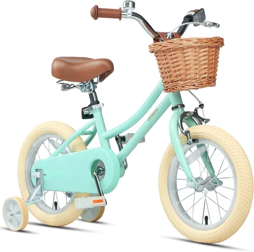 Vista 35 de Petimini Vintage Kids Bike for Girls, 12–20 Inch Classic Bicycle with Wicker Basket & Bell, High Tensile Steel Frame, Training Wheels (12–18”), 85%