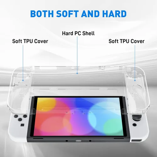Vista 4 de FANPL Improved Clear Case Kit for Nintendo Switch OLED, PC Cover for Switch OLED Console and TPU Case with Transparent Lattice Pattern for Joy Con