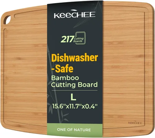 Vista 10 de Keechee Tablas de cortar de bambú aptas para lavavajillas, tabla de cortar de madera duradera y ligera para cocina ocupada, fácil almacenamiento