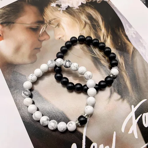 Vista 2 de EZUY GNAY BRAVE NEW - Pulsera de cuentas de la amistad, pulseras de mármol de lava para parejas, joyería de Acción de Gracias para mujeres y hombres