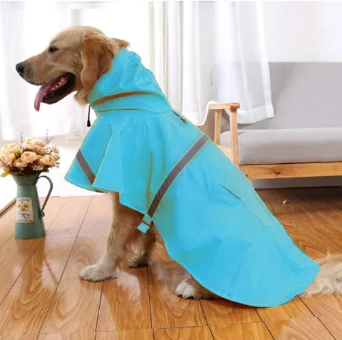 Vista 30 de NACOCO - Impermeable ajustable para perros, poncho a prueba de agua, ropa ligera para lluvia con capucha y tira reflejante, m, Azul