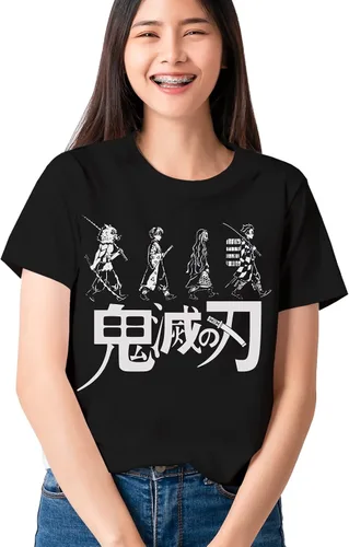 Vista 3 de Demon Slayer - Camisetas de anime para hombres y mujeres, color negro, Nezuko Tanjiro Zenitsu unisex, disfraz de dibujos animados, manga corta suave