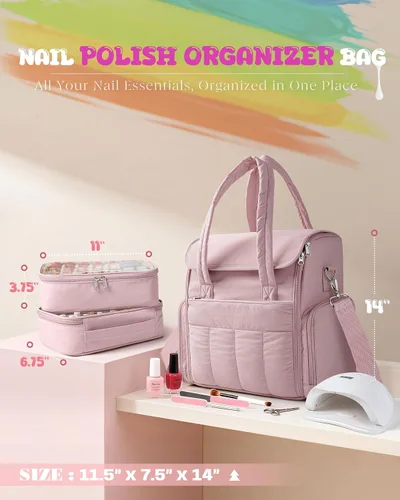 Vista 5 de Bolsa organizadora de esmalte de uñas con capacidad para 70 Rosa