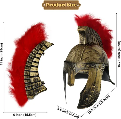 Vista 2 de Casco medieval de caballero romano, casco de gladiador espartano griego de plástico, accesorios de disfraz medieval, sombrero de Halloween, Oro