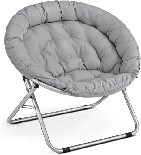 Vista 25 de Cómoda silla con platillo, silla de sala de estar, silla plegable acolchada suave de piel sintética, silla de luna cómoda para sala de estar