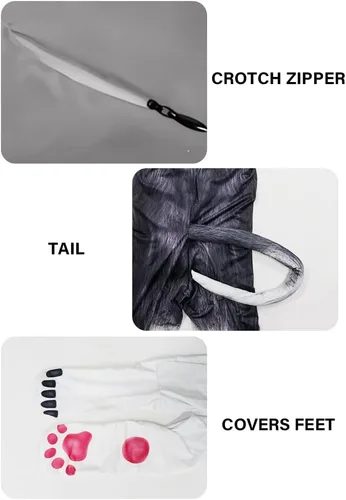 Vista 132 de Disfraz de animal para hombre con estampado de cola grande, overol peludo de elastano para cosplay, fiesta de Halloween