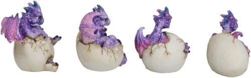 Vista 3 de Ebros Gift Fantasy Flying Beasts Juego de 4 crías de dragón de bebé Spyro púrpura que salen de huevos Figuras decorativas Calabozos y Dragones