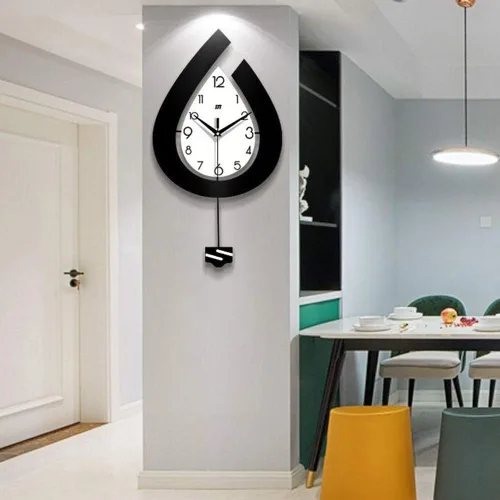 Vista 2 de Reloj de pared de péndulo decorativo de madera grande, de cuarzo elegante con péndulo reloj de pared silencioso, grandes relojes de moda