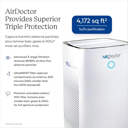 Vista 2 de AIRDOCTOR AD5500 Purificador de aire HEPA y VOC para espacios extra grandes y conceptos abiertos con filtros UltraHEPA, de carbón y VOC - Captura