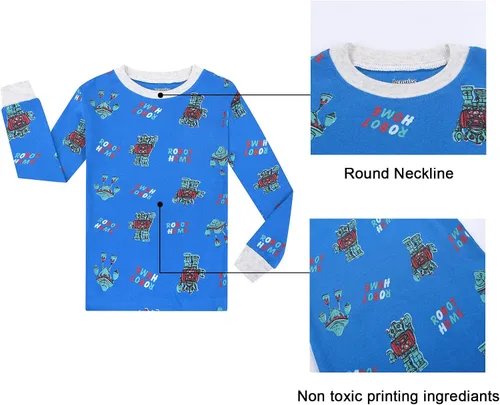 Vista 5 de Benaive Pijama para niños, pijama de algodón para niño, conjunto de pantalones de 4 piezas para niños