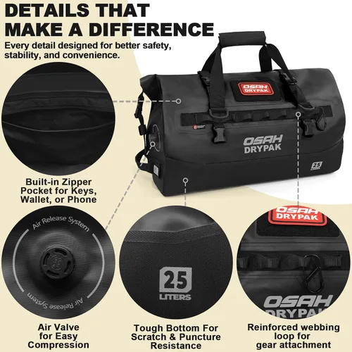 Vista 3 de Bolsa de lona impermeable 25L/40L/60L – Bolsa trasera de motocicleta resistente, bolsa seca enrollable para viajes, camping, canotaje, kayak