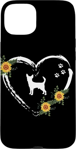 Vista 9 de Chihuahua With Paw Prints And Sunflower Heart On Black Case for iPhone 16