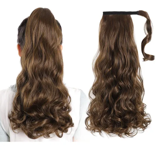 Vista 14 de Extensiones de cabello para cola de caballo, extensión de cola de caballo roja de 16 pulgadas, corta, ondulada, rizada, envolvente, cola de caballo