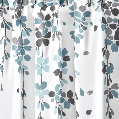 Vista 3 de Lush Decor Cenefa para ventana con flores que lloran, filtro de luz, azul y gris