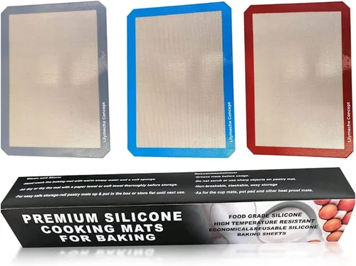 Vista 8 de Tapete de silicona para hornear (4 unidades, mediano), sin BPA, antiadherente, profesional, reutilizable, resistente al calor, media hoja