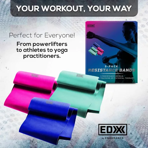 Vista 6 de EDX Bandas de resistencia planas de 12 pulgadas para fitness o terapia física, juego de 3 bandas sin látex