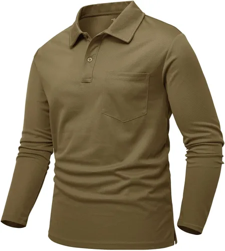 Vista 15 de Rdruko Polo para hombre con bolsillo de manga larga de secado rápido para golf al aire libre con cuello