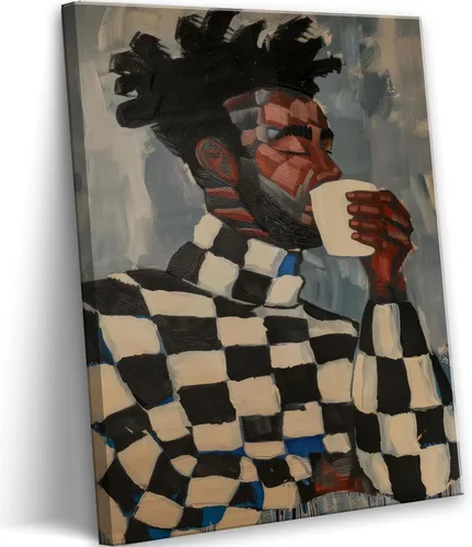 Vista 10 de Arte de pared enmarcado en lienzo afroamericano negro y blanco, personas abstractas, pintura, imágenes, decoración de pared, moda, moderno, hombre