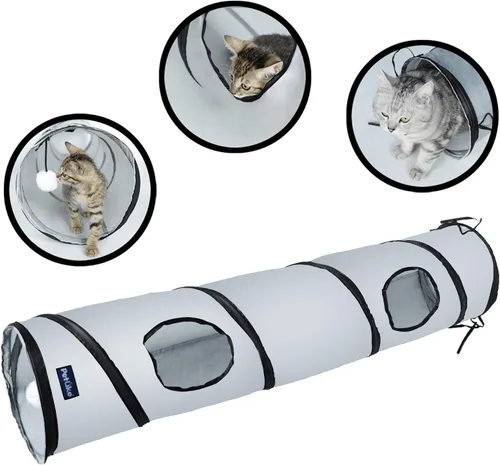 Vista 14 de PetLike Túnel para gatos de interior plegable para mascotas, tubo emergente para mascotas, escondite, juguetes de juego para gatos con pelota