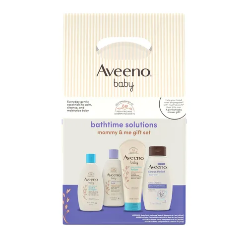 Vista 10 de Aveeno Baby Welcome Little One - Set de regalo para el cuidado de la piel con gel corporal nutritivo y champú, lavado de baño relajante, toallitas