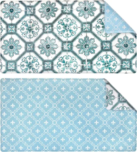 Vista 9 de OPUX - Tapete de cocina antifatiga, reversible, acolchado con espuma viscoelástica, alfombra de cocina, impermeable, antideslizante, cómoda