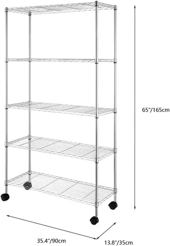 Vista 3 de Karl home Estantería de alambre con ruedas, estantes ajustables, estante de almacenamiento de metal para cocina, baño, garaje, despensa, armario